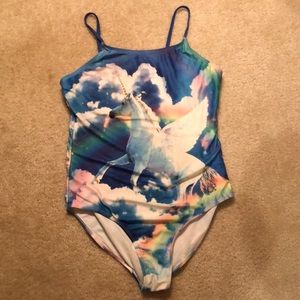 OP girls pastel rainbow unicorn one piece swimsuit
